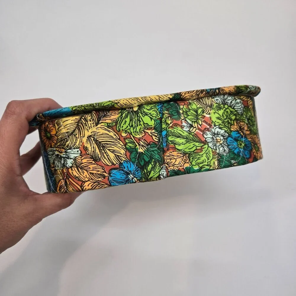 Vintage Quilted Floral Print Fabric Covered Box with Lid Square Rounded Corners